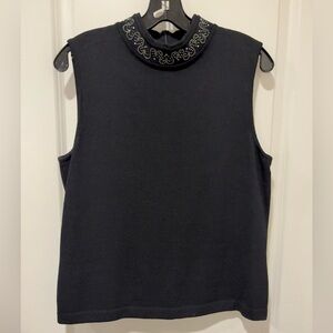 St. John Black Embellished Sleeveless Shell Top